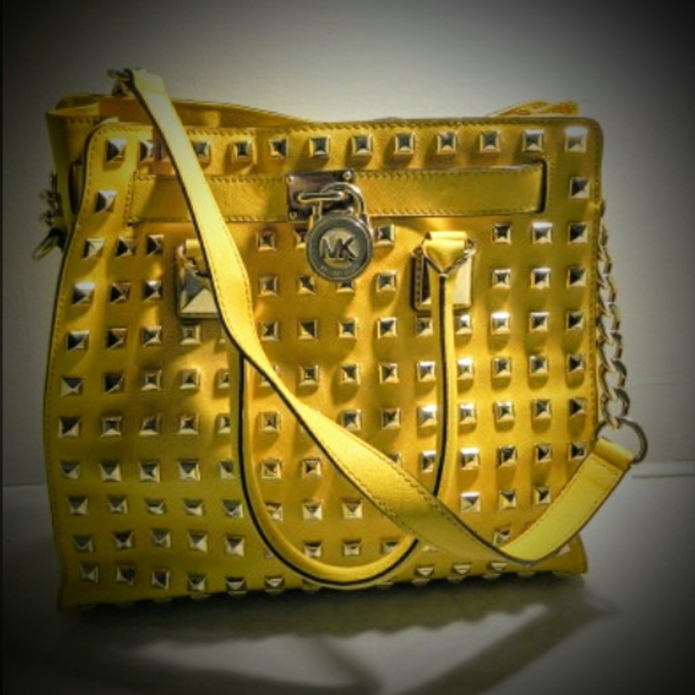 Michael Kors--Gold-Studded, Vibrant Yellow Bag